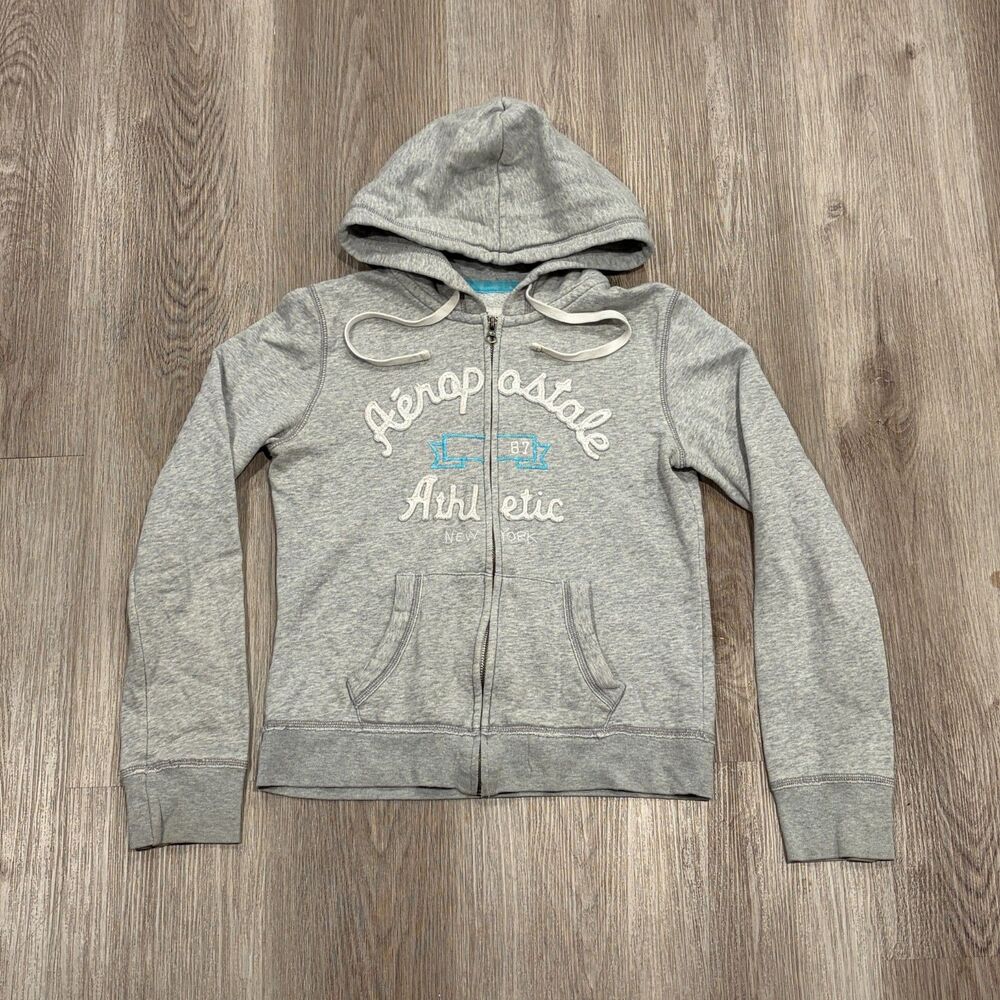 Vintage 00s Y2K Aero Aeropostale Full Zip Hoodie Women's Size Medium Grey
